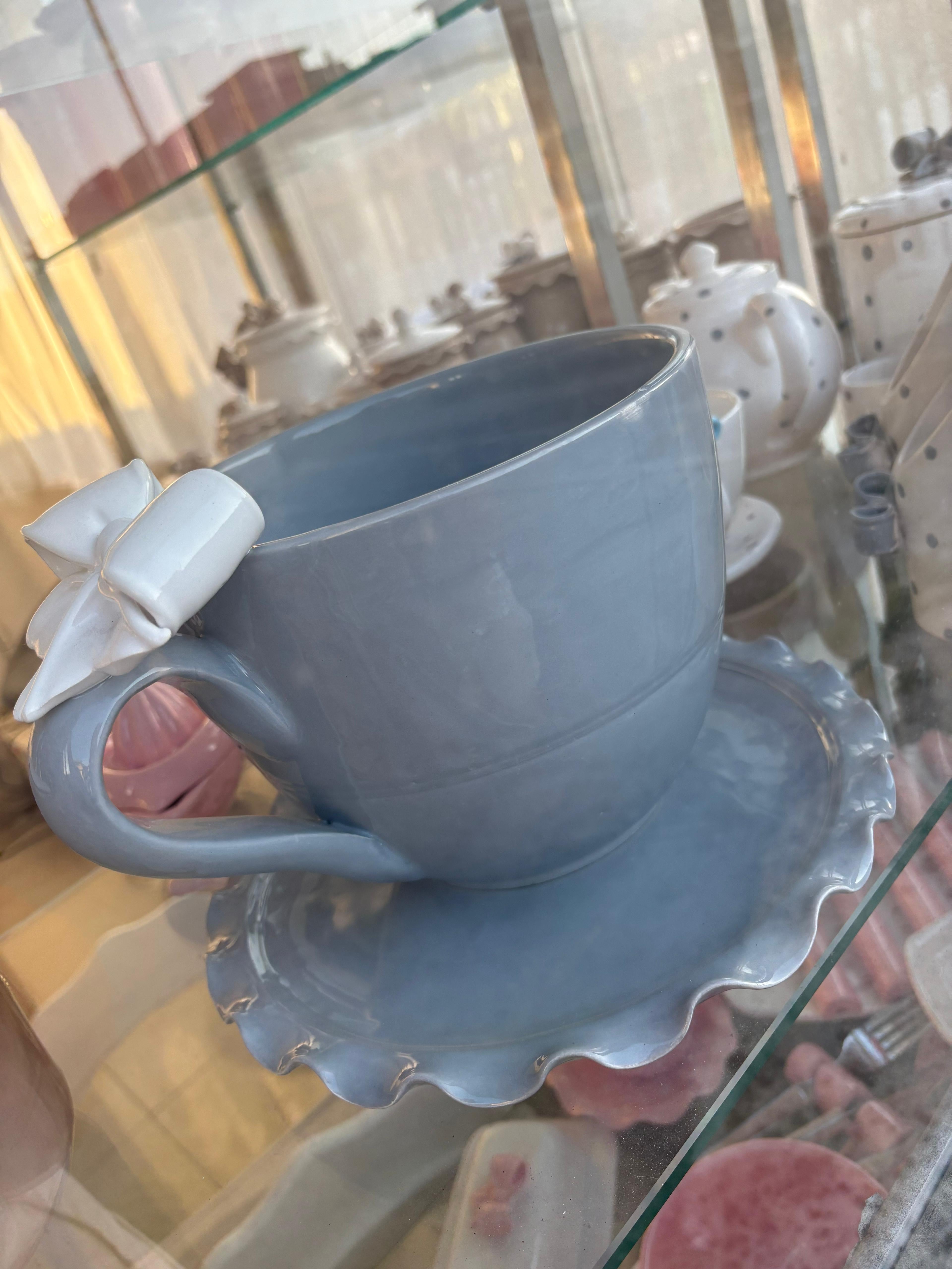 Tazzone porta cialde con sotto piatto smerlato di ceramica